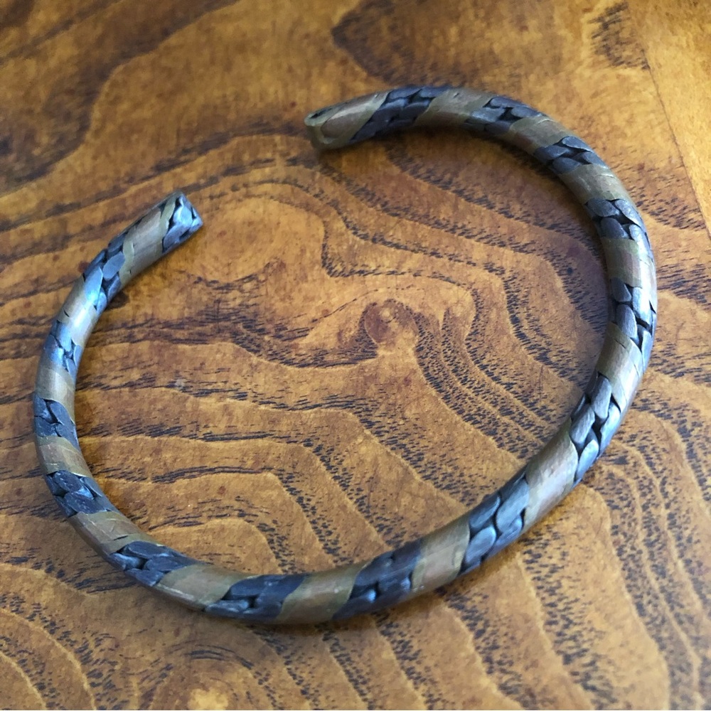 Vintage handcrafted triple metal braided adjustable cuff bracelet